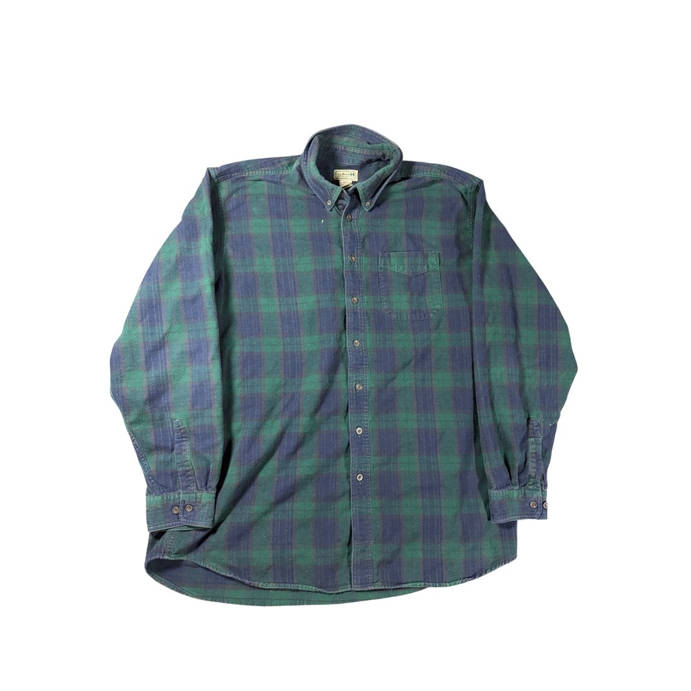 LL Bean Mens XL Tall Flannel Shirt Green Navy Blue Plaid Cotton Button Down 1049